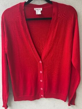 Vintage Talbots 100% Silk Red Cardigan Sweater Small
